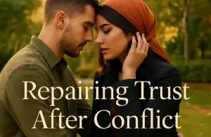 Couple comforting each other outdoors after relationship conflict