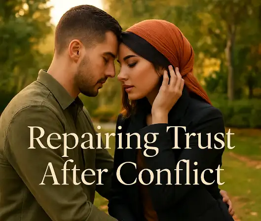 Couple comforting each other outdoors after relationship conflict